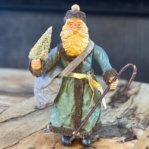 Vintage Kurt Adler Santa's World Fabriche' Old World Santa w Tree Figurine, 6.5"